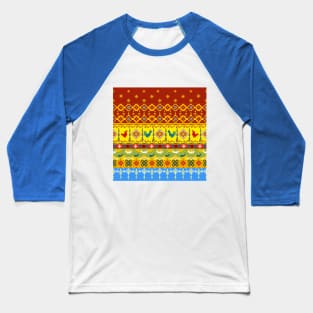 Cross Stitch, Ethnic Animal Pattern, Pixel Seamless Baseball T-Shirt